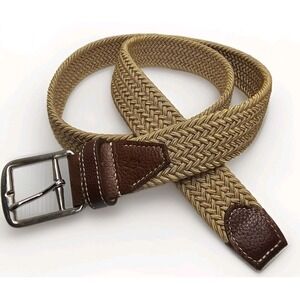 Martin Dingman Men's Woven Stretch Belt Brown Leather Trims 40" x 1.25" Quality!